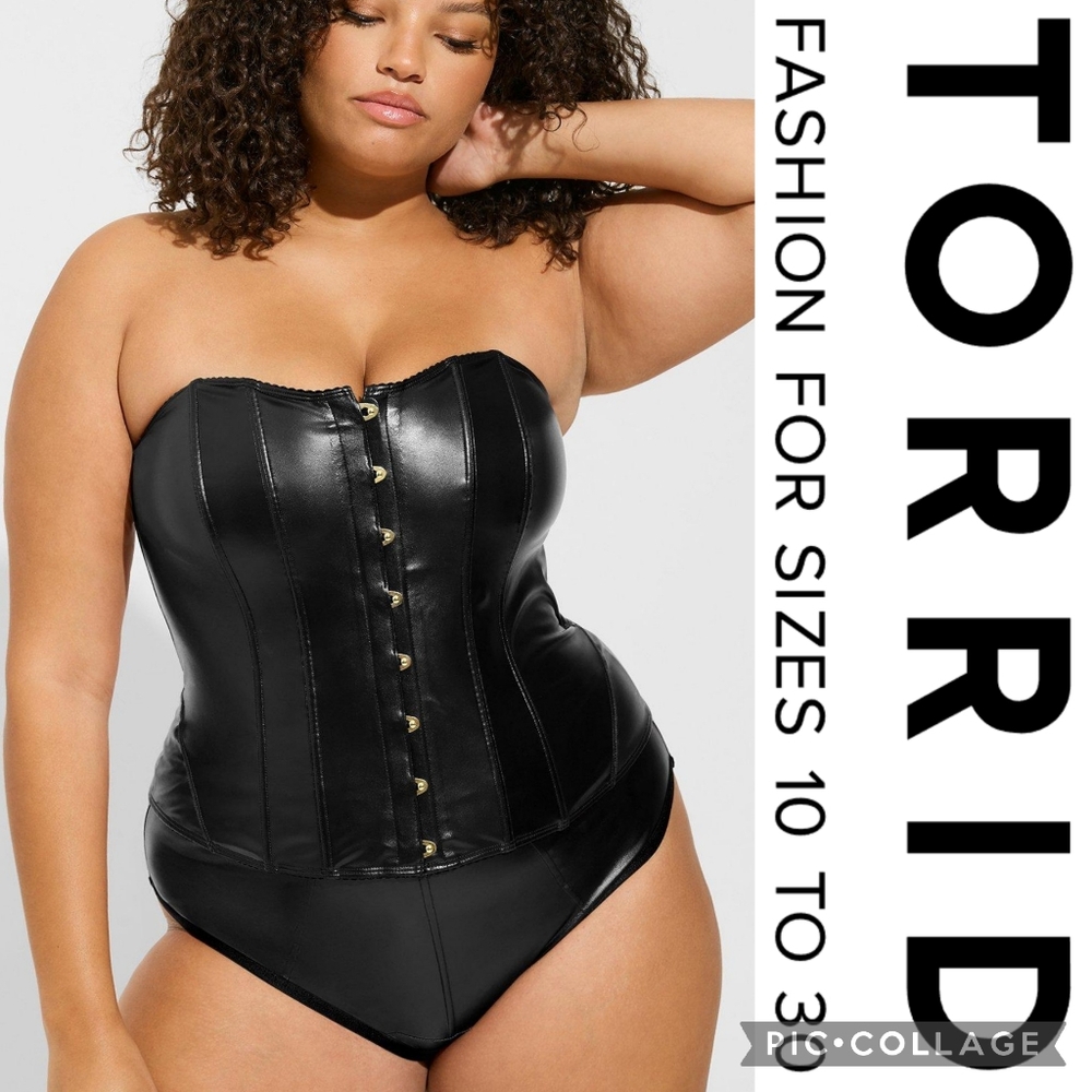 Torrid 1X Pleather Strapless Corset—Deep Black